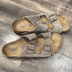 Birkenstock Mens Size 12 Arizona Soft Footbed Suede Leather Sandals Beige Taupe